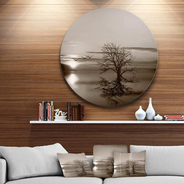 Flying Birds and Lonely Tree - Landscape Circle Metal Wall Decor